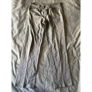 Mens Grey Textured Straight Leg Trousers Button Flap Back Pockets 36x31.5